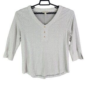 Women's Dana Buchman Top BlouseV Neck 3/4 Sleeve Geometric Pattern Size XL